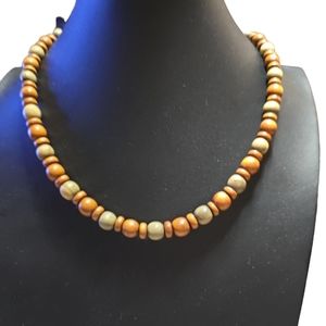 Vintage Simple Handmade Wooden Beaded Necklace L12